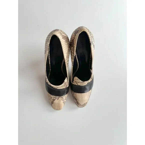 CELINE Phoebe Philo Snakeskin Black Leather High Heel Stiletto Pumps, Size 37.5 - Picture 2 of 16